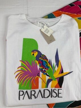 Sequined multicolor parrot sequin embellishment Cotton Top